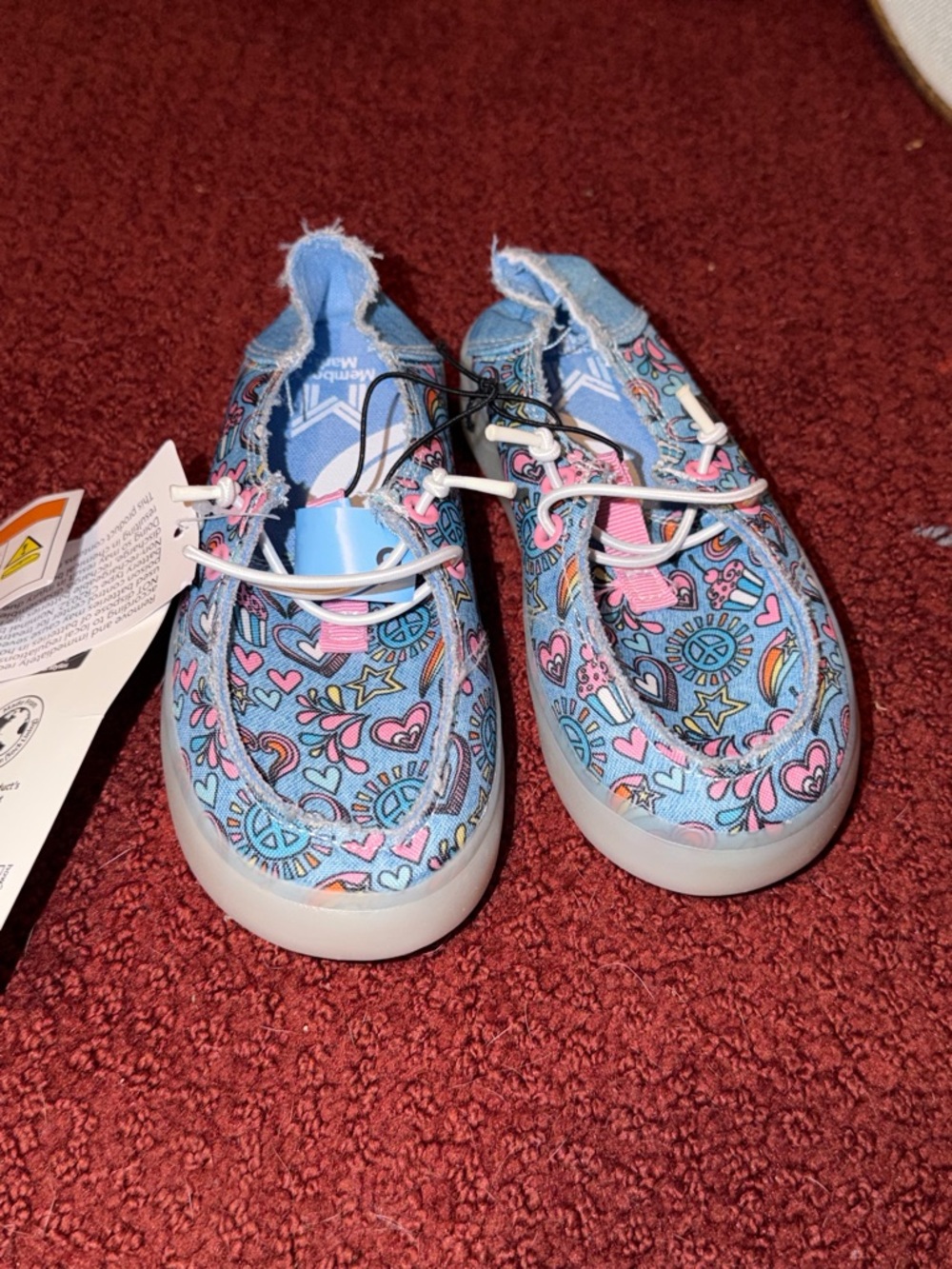 Kids Blue Patterned Slip-On Shoes with Pink Accents